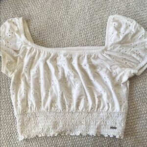Hollister White Eyelet Blouse with Puff Sleeves
